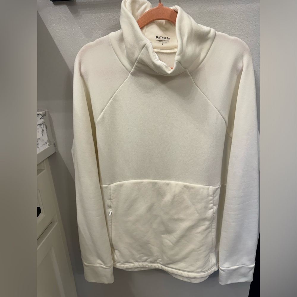 Athleta, polar fleece, relaxed turtle neck sweatshirt, pockets, L